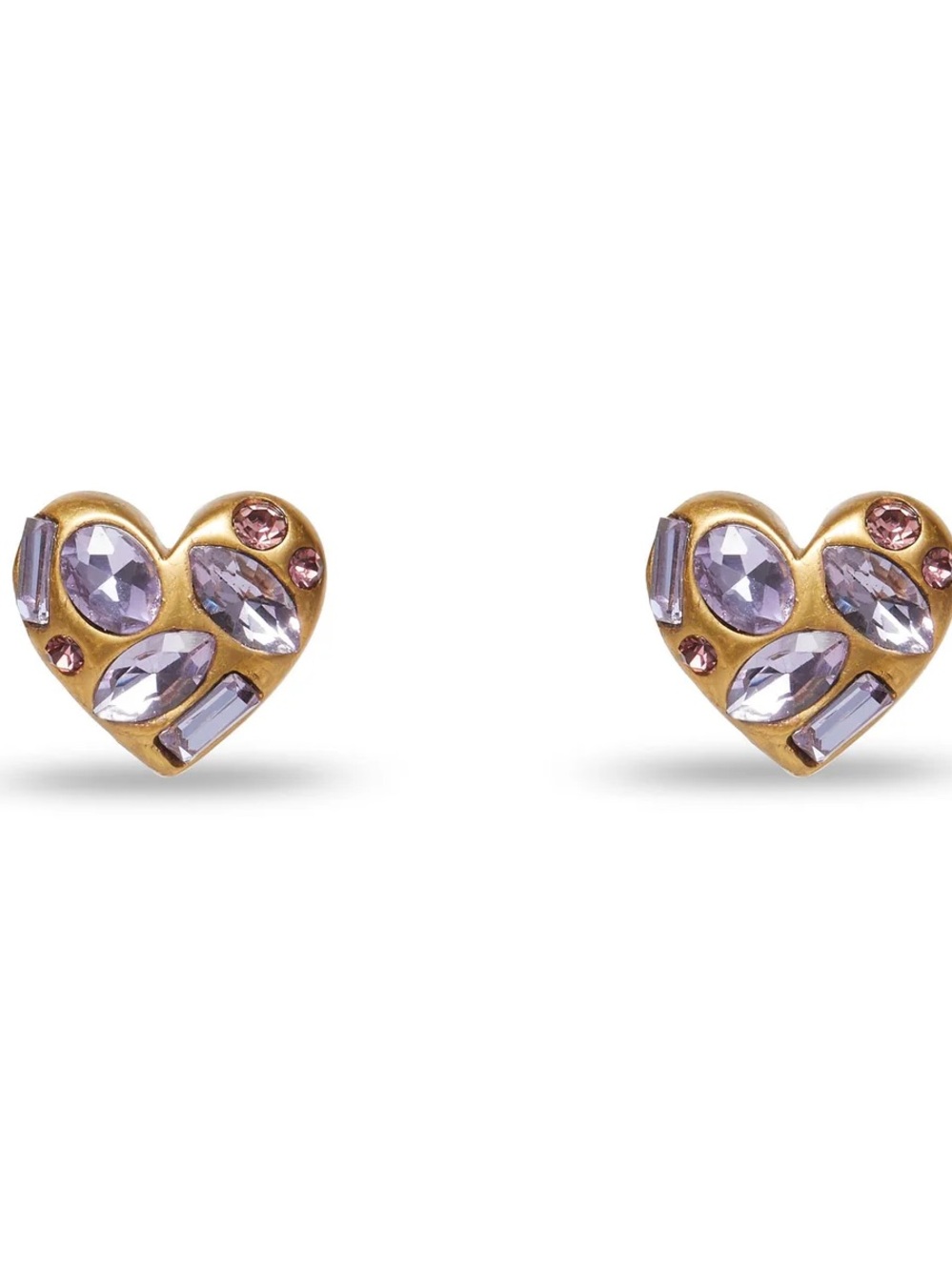 Lele Sadoughi Gold Heart Earrings with Lavender and Pink Crystals